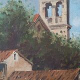 Tableau huile sur toile, vue ancienne de la ville, fin 19ème siècle