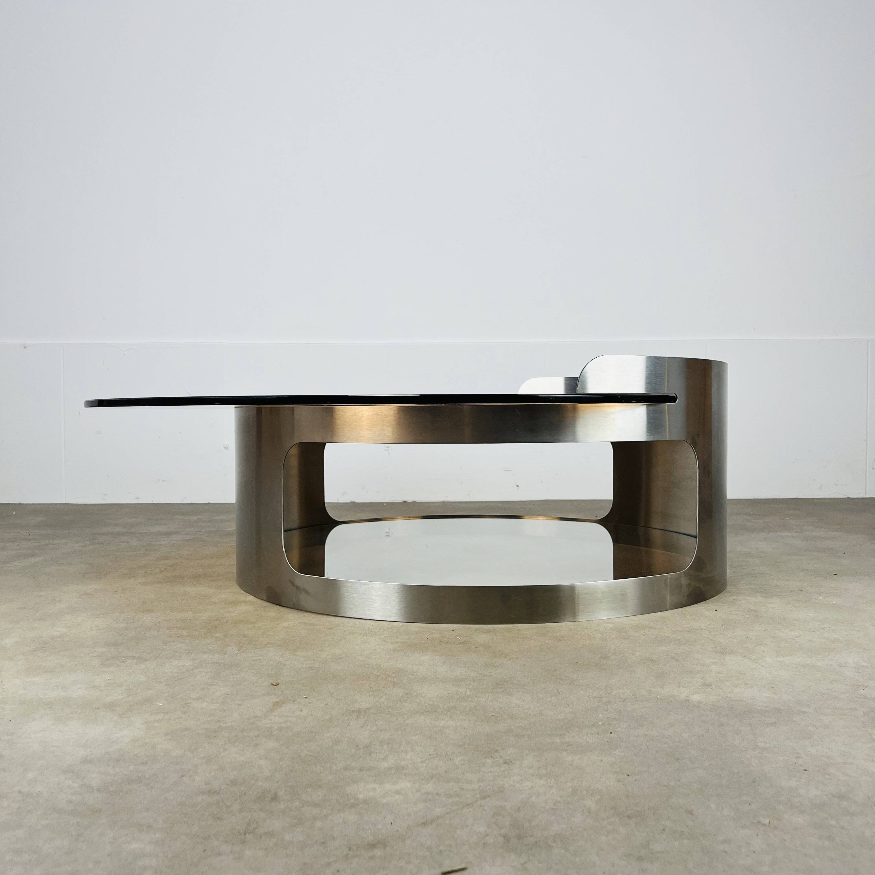 Kappa coffee table in steel and smoked glass, Maria Pergay style, 1970s.