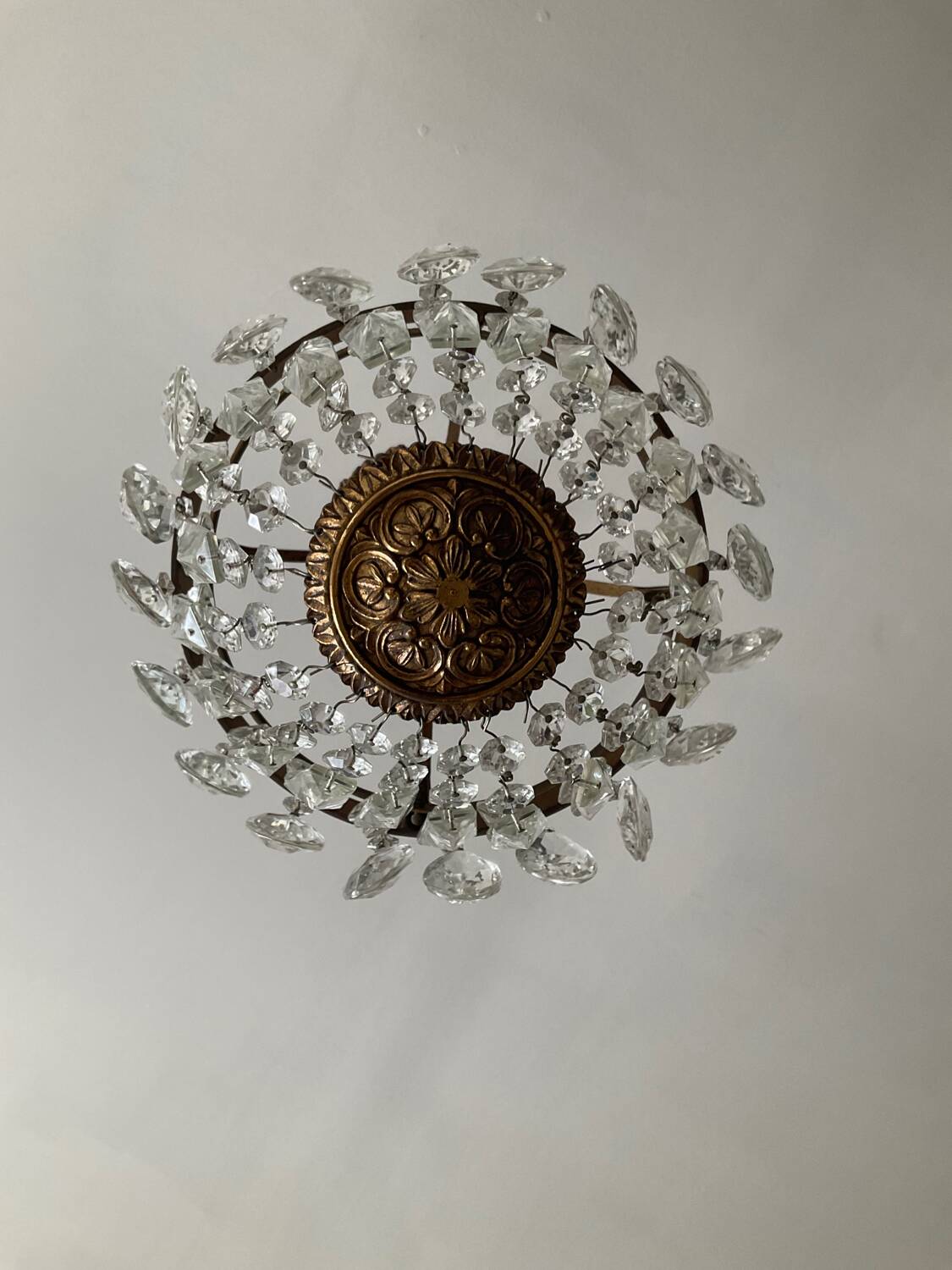 Old bronze basket chandelier with tassels