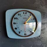 Vintage formica clock rectangular silent wall pendulum "Trophy blue"