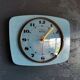 Vintage formica clock rectangular silent wall pendulum "Trophy blue"