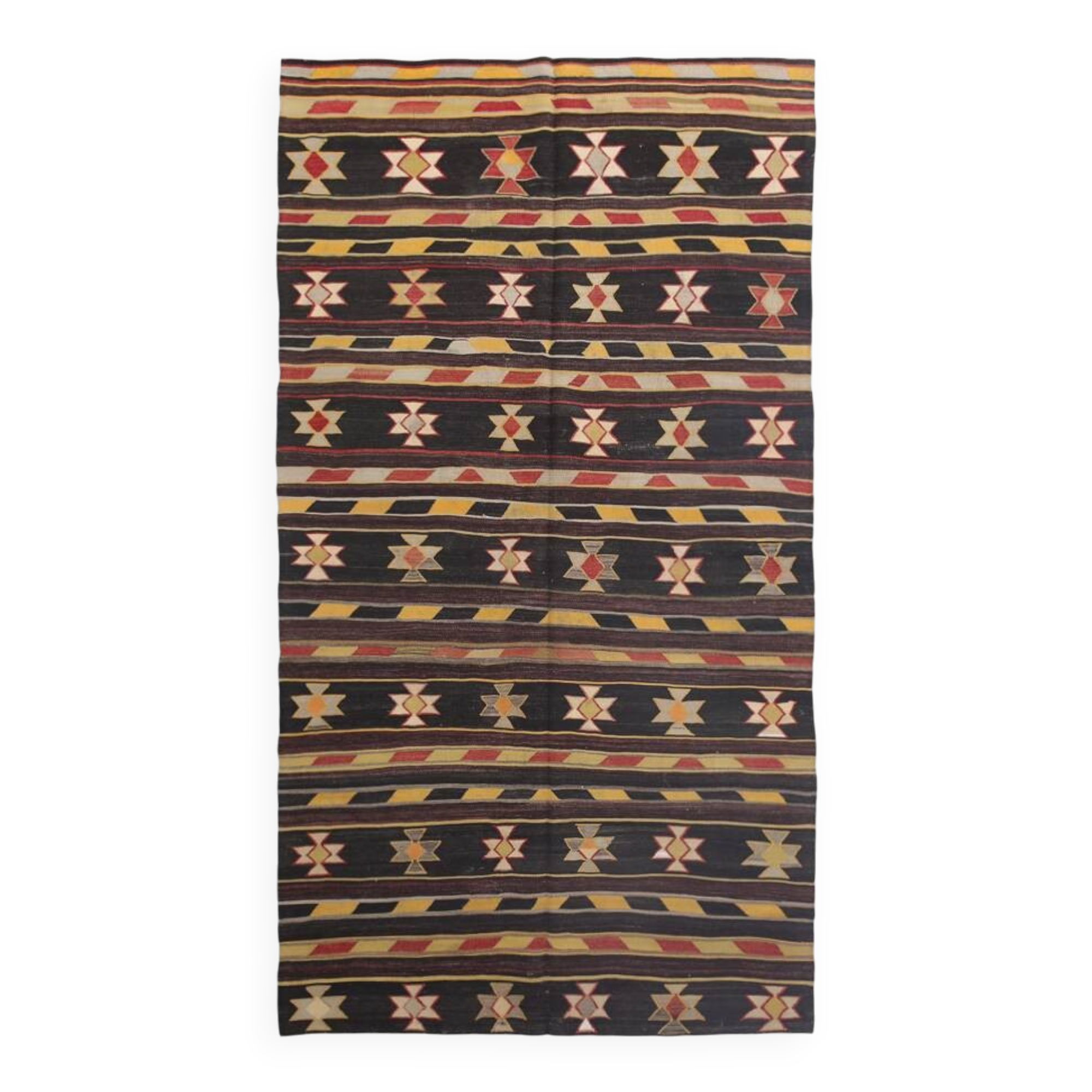 6x10 Black & Yellow Turkish Wool Kilim Rug,Area Kilim Rug 170x312 Cm