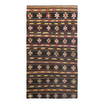 6x10 Black & Yellow Turkish Wool Kilim Rug,Area Kilim Rug 170x312 Cm