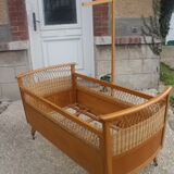 Child bed rattan wood 1960