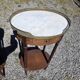 Pair of Louis XVI style bedside tables in mahogany, with marble tops.