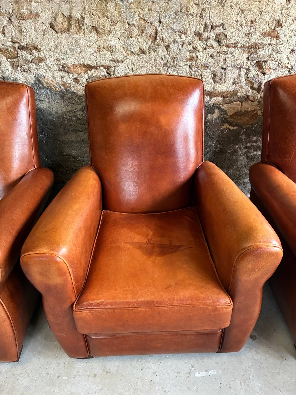 Lot de 4 fauteuils club, Cognac