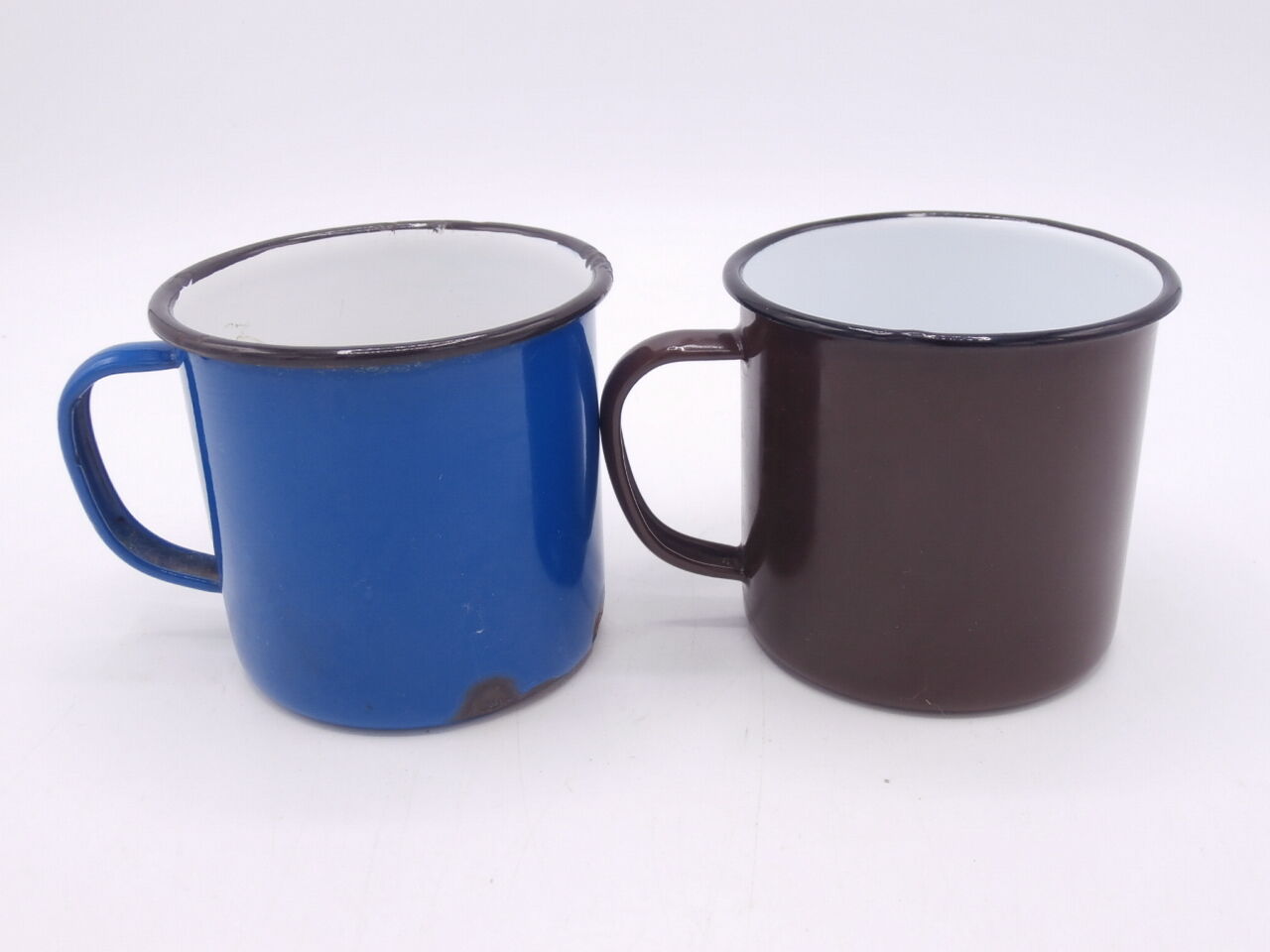 Pair of enameled steel mugs