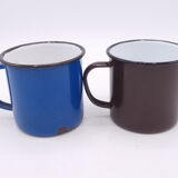 Pair of enameled steel mugs