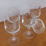 Set of 5 old port glasses with engraved crystal stems