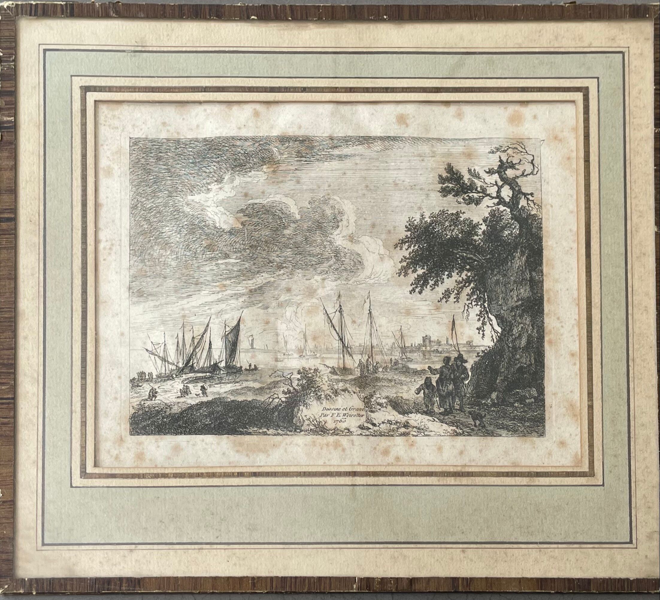 Antique engraving painting XVIIIth Franz Edmund Weirotter 1763