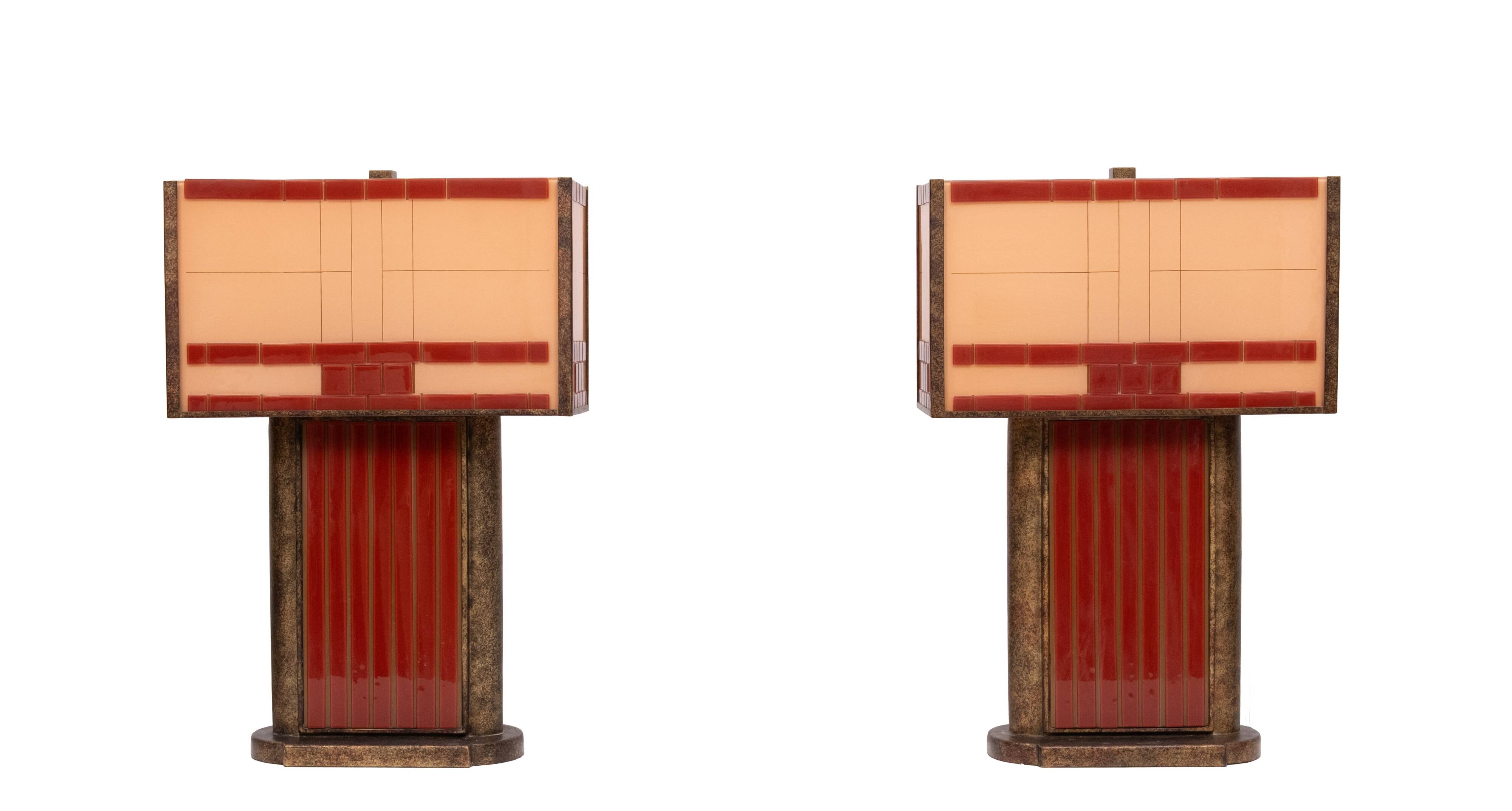 Stunning pair Art Deco style Cut Glass Table Lamps