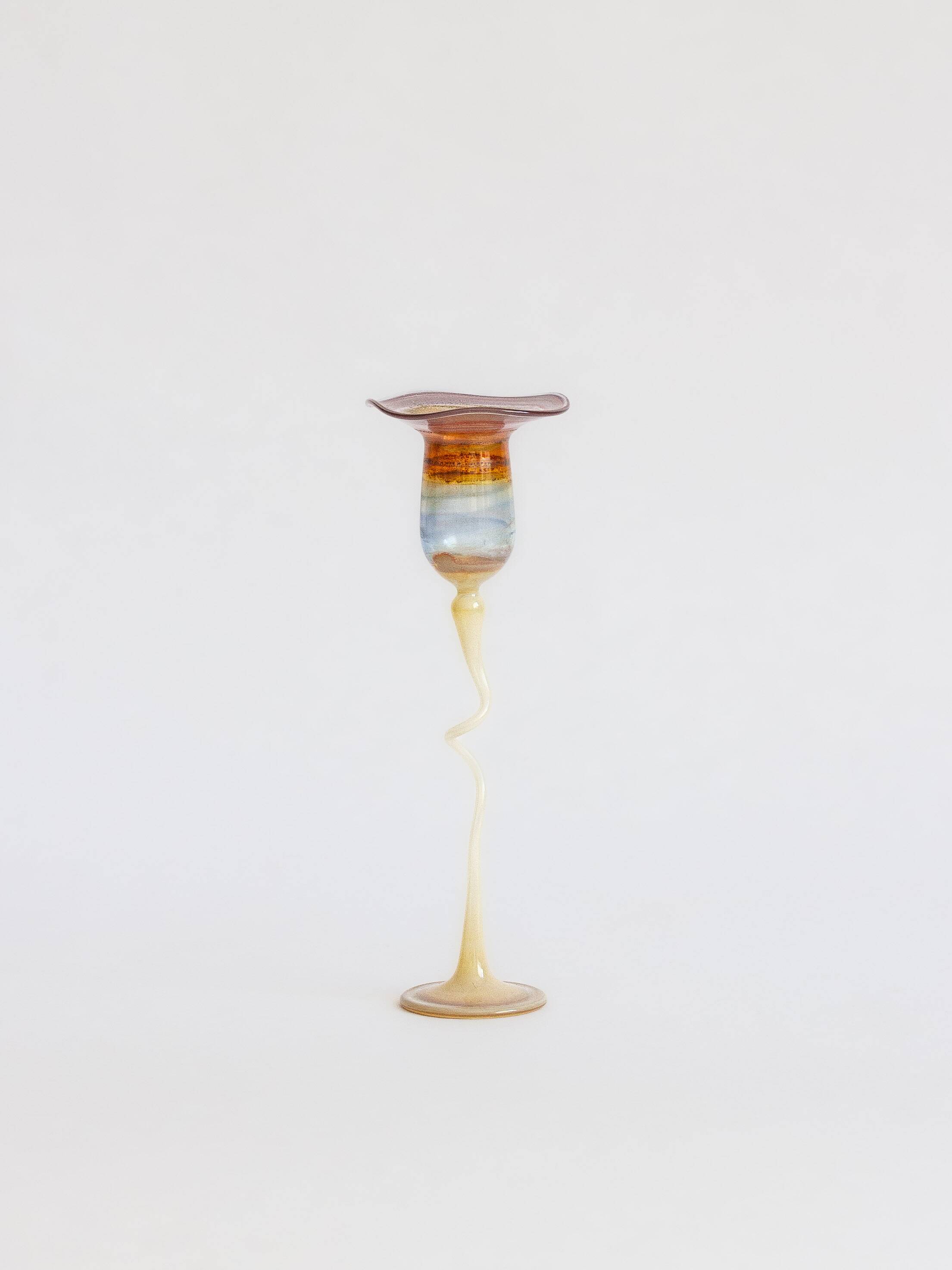 Opalescent and colored glass candlestick in the shape of a flower, Karl Schmid, 1985