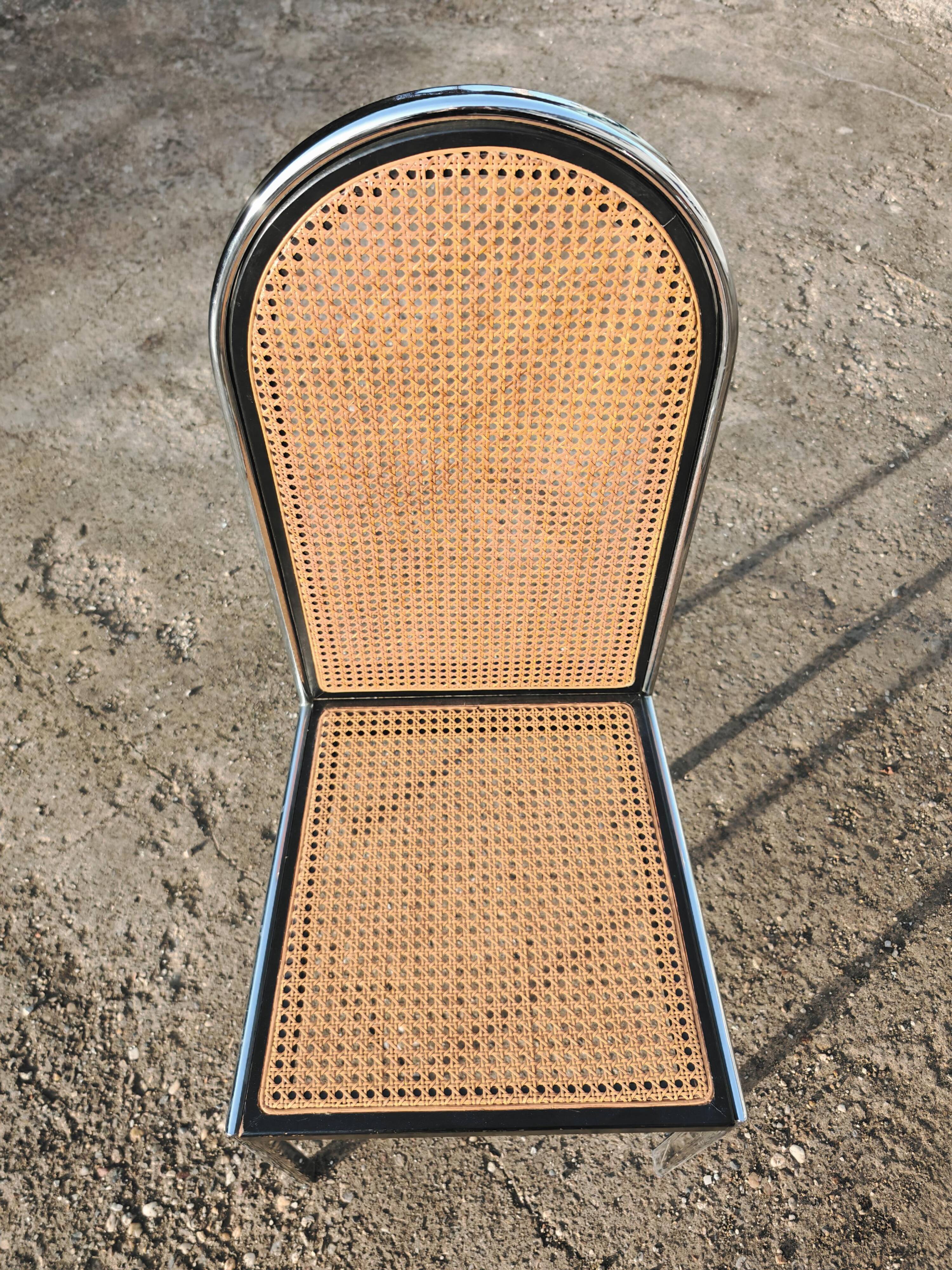 Chaises Bauhaus en hêtre et acier avec assises en cannage