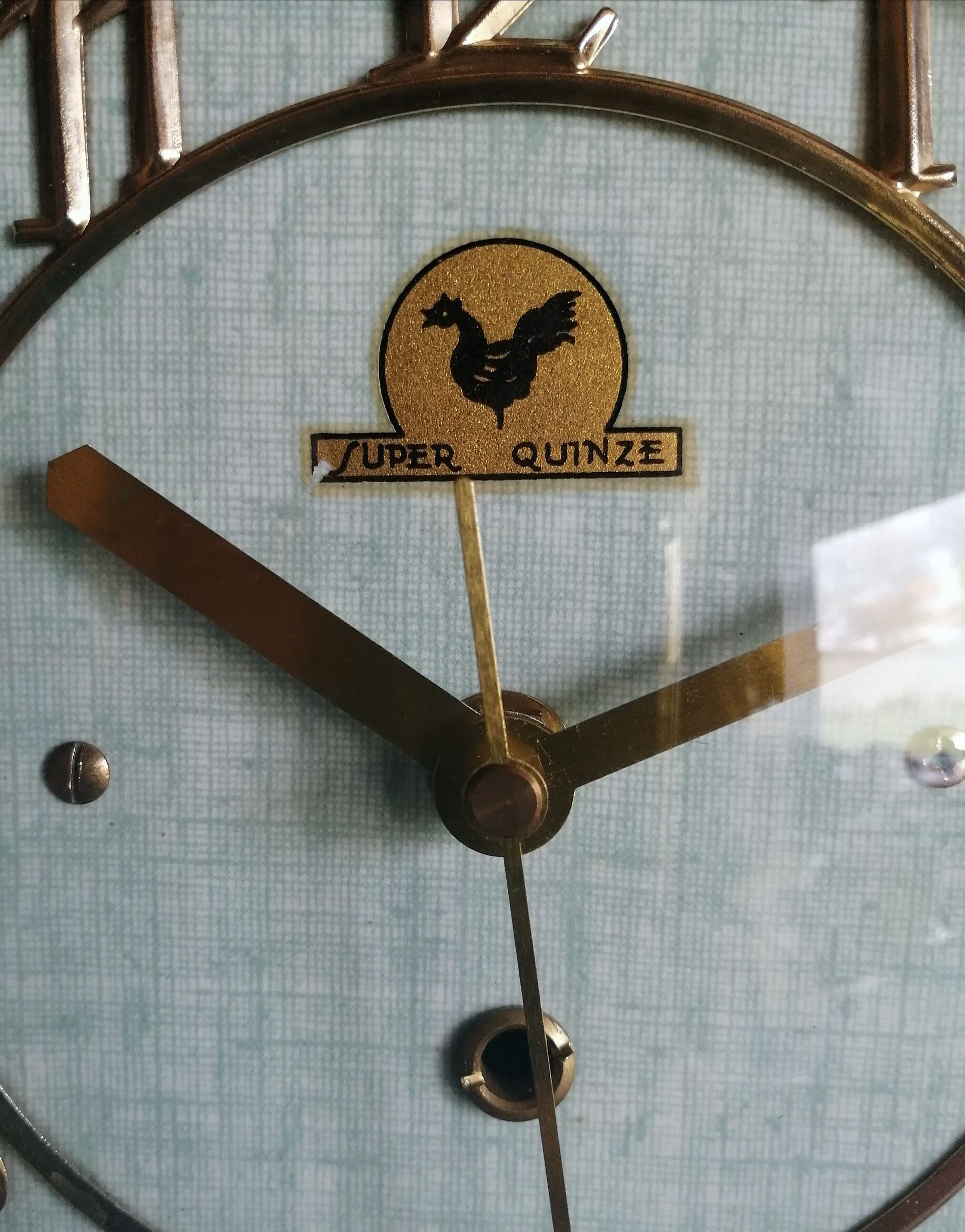 Vintage formica clock silent rectangular wall clock "Super Quinze Vert"