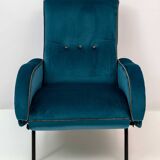 Pair of Marco Zanuso Mid-Century Modern Italian Velvet Reclining Armchairs