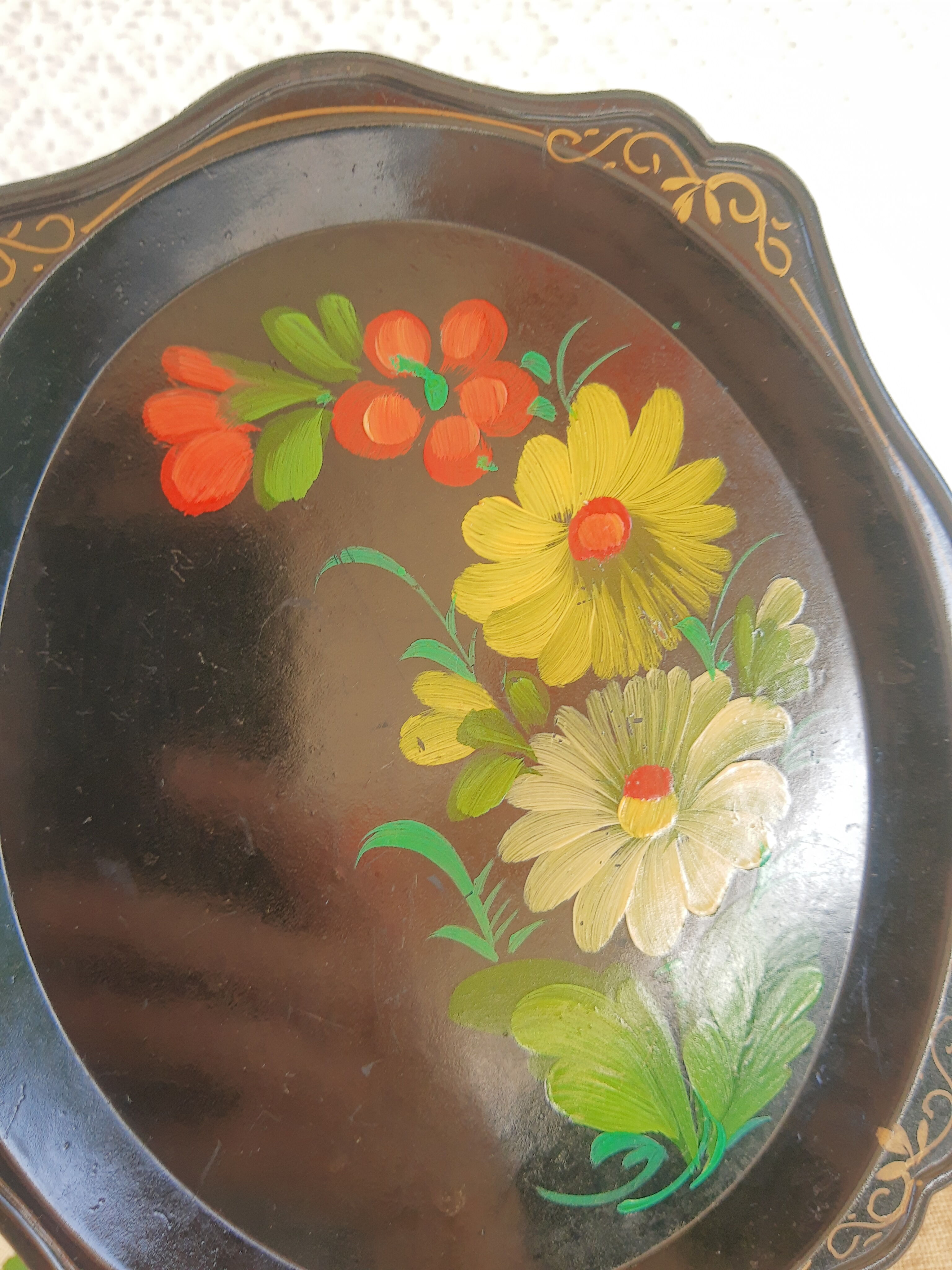 Set of 3 plastic trays vintage Russian flowers