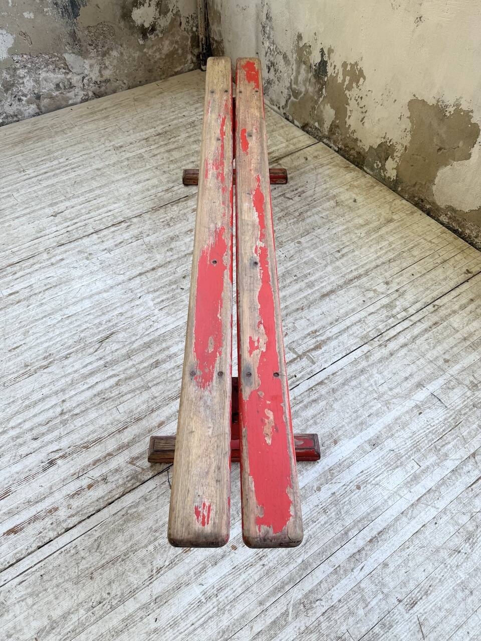 1950s oak bench with red patina, 2m