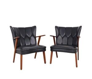 Danish teak and skai armchairs, Erhardsen & Andersen 1960s
