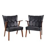 Danish teak and skai armchairs, Erhardsen & Andersen 1960s