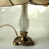 Mid Century handmade table lamp Tiffany Style, made of  mother of pearl, glass and metal, vintage