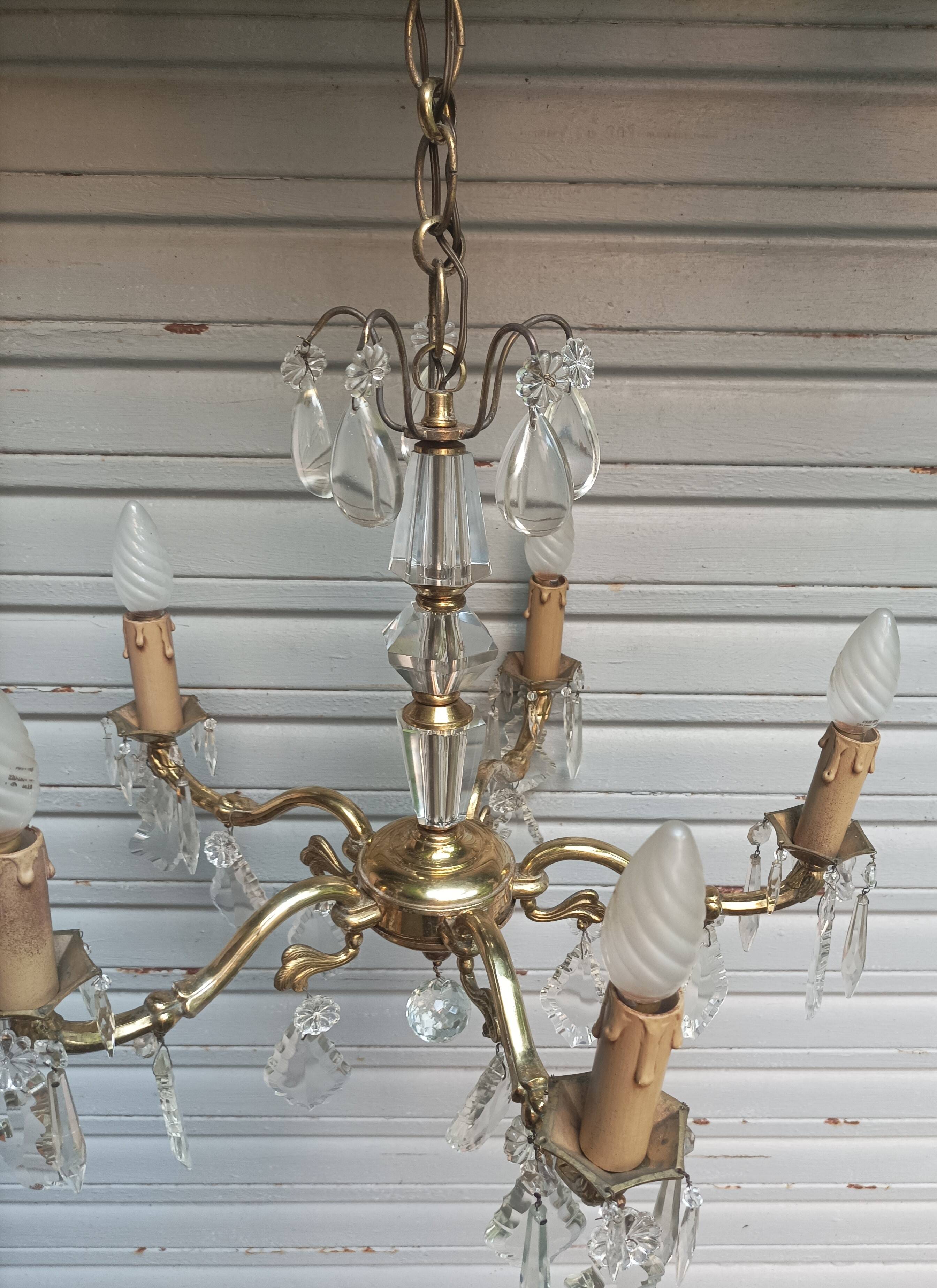 Exceptional bronze chandelier with crystal pendants in working order circa 1910