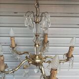 Exceptional bronze chandelier with crystal pendants in working order circa 1910
