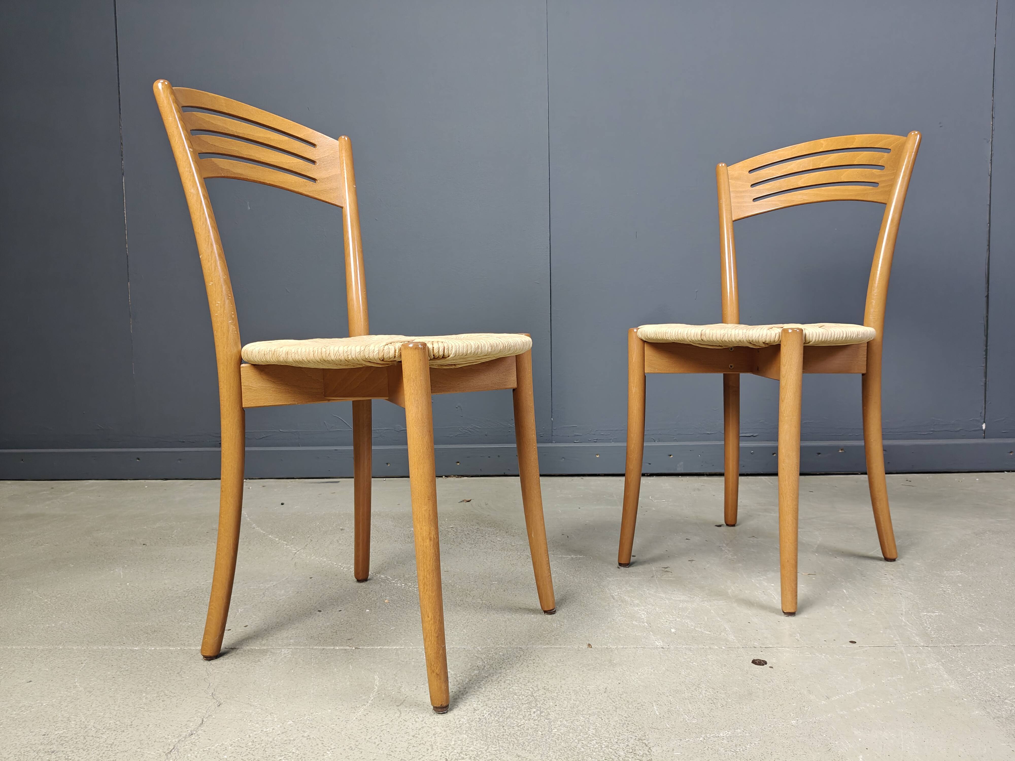 Vintage italian bistro and papercord dining chairs, 1980s