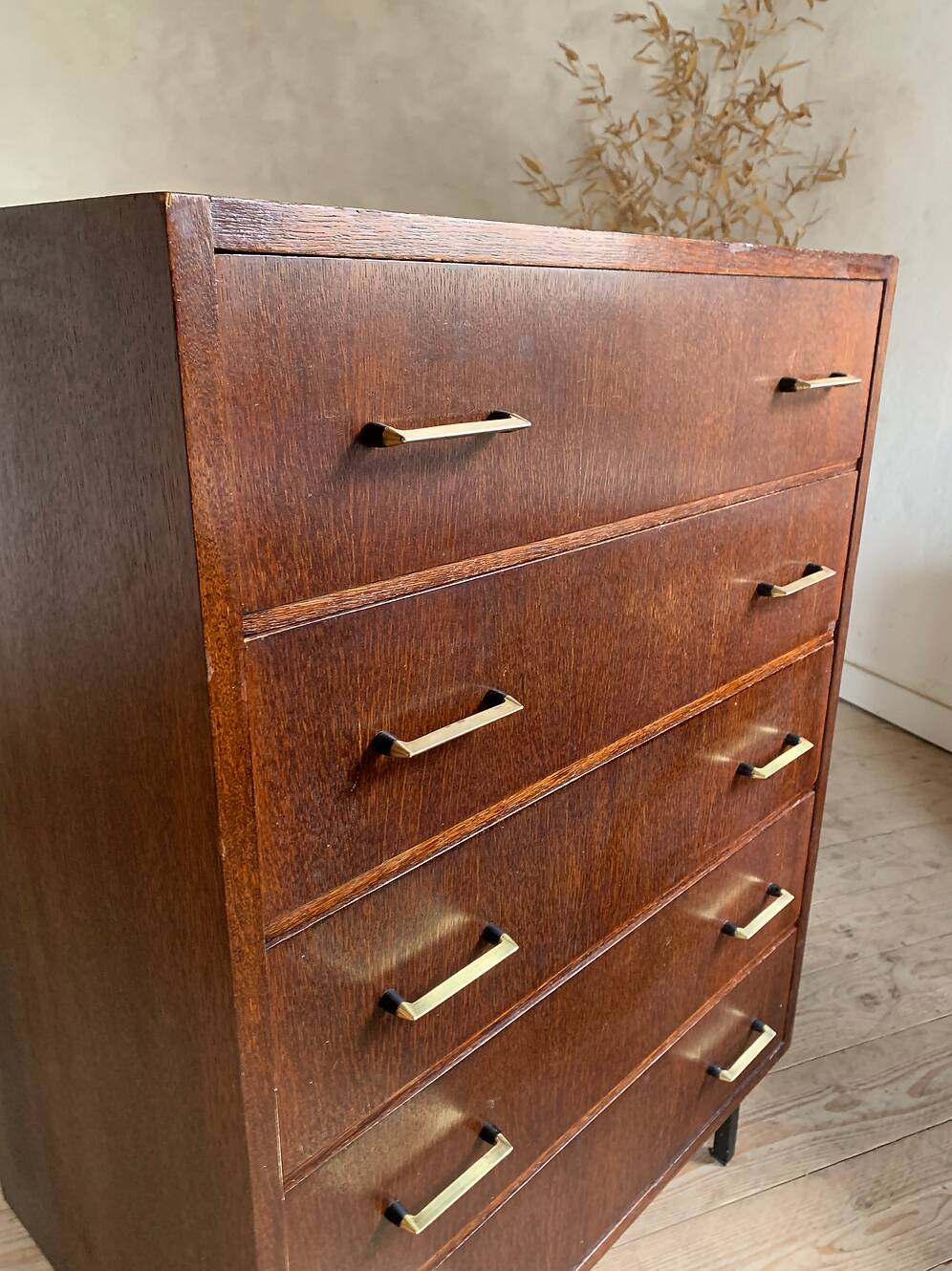 Commode chiffonnier moderniste vintage 5 tiroirs