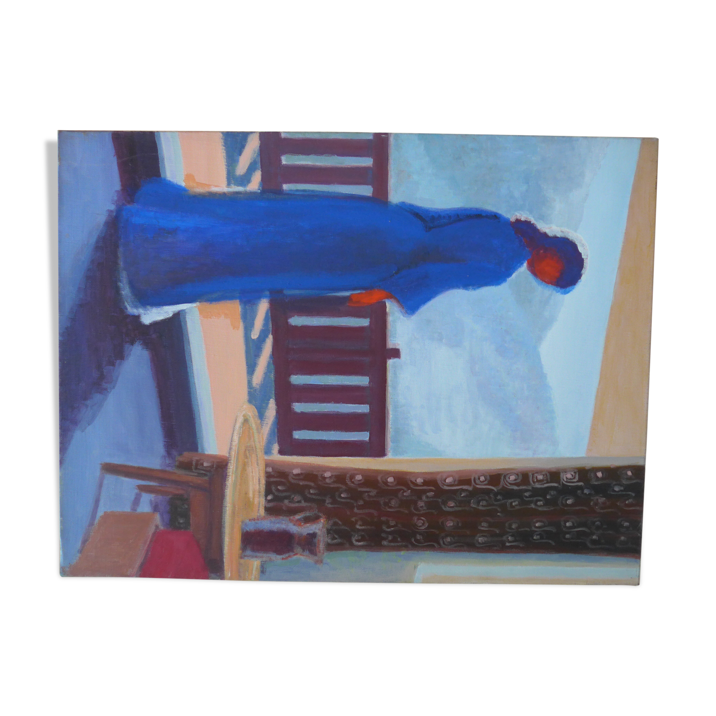 Woman canvas on balcony