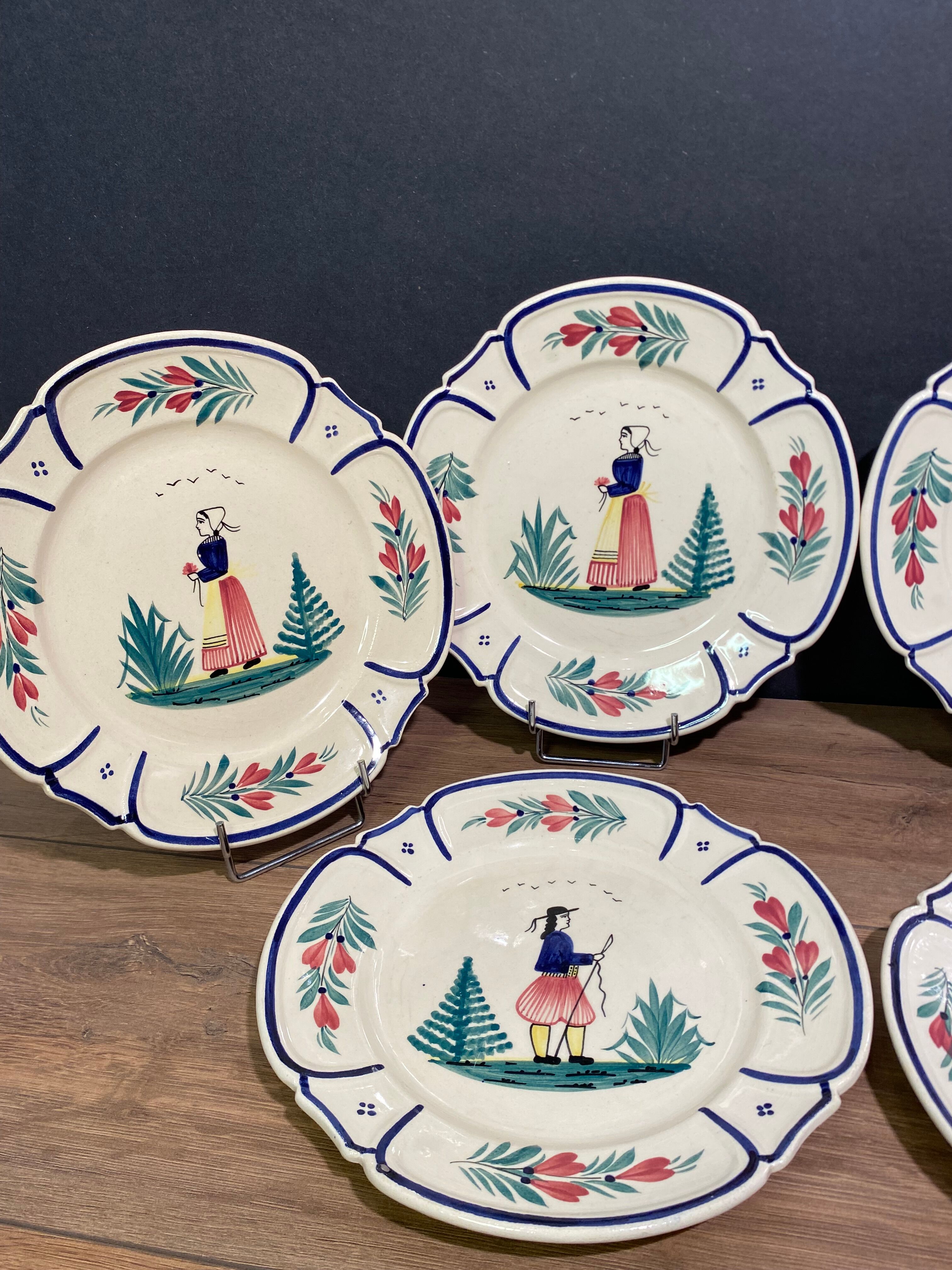 Six earthenware plates signed HB Quimper