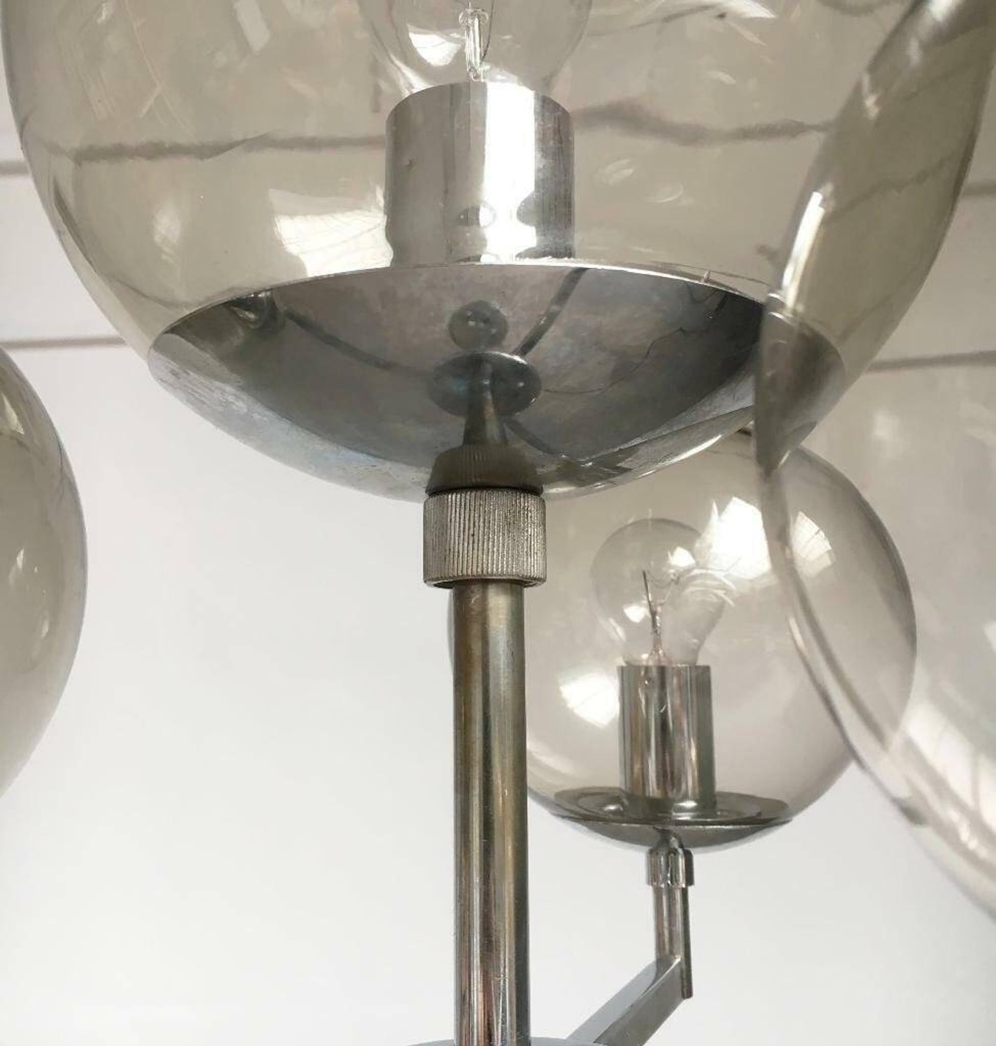 Chrome and glass floor lamp in mid-century German space style by Hustadt Leuchten, 1960s.