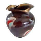 Vase en grès émaillè allemand des annèes 50 multicolore à fond marron.