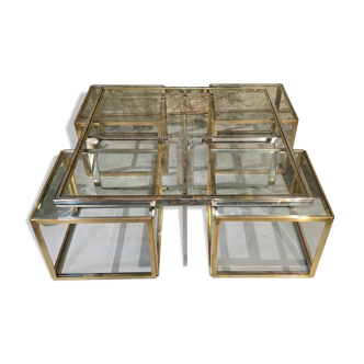 Coffee table with four nesting tables, Maison Charles, France, circa 1970.