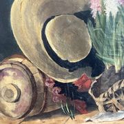 antique still life flowers hat oil on canvas French school