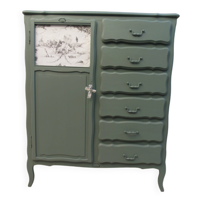 Armoire ancienne Green Smoke – Toile de Jouy .