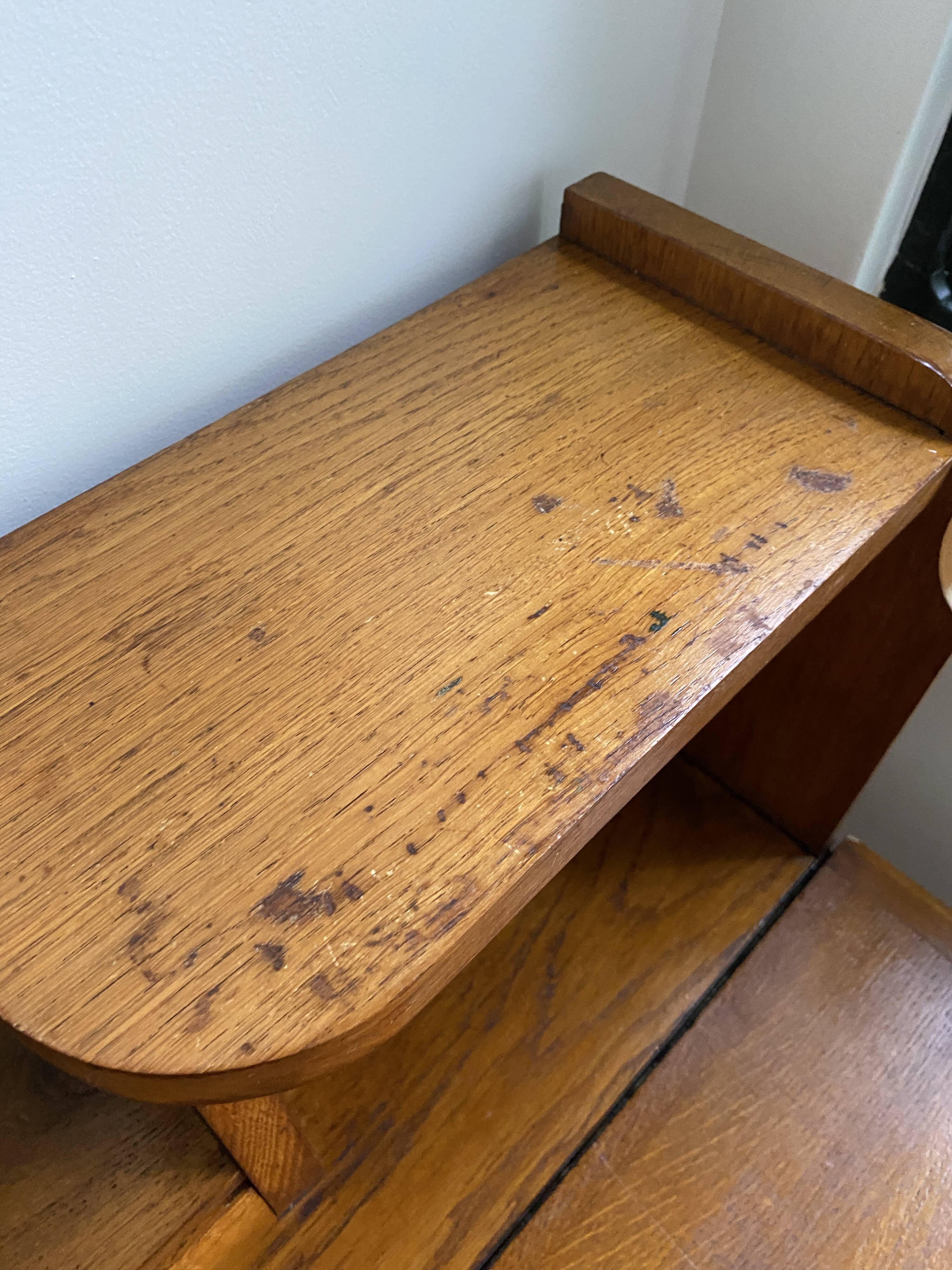 Wooden console table / vintage folding desk with mirror and small drawer