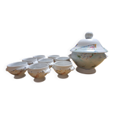 soupière + 8 bols – Philippe Deshoulières “Mer des Caraïbes” – Porcelaine
