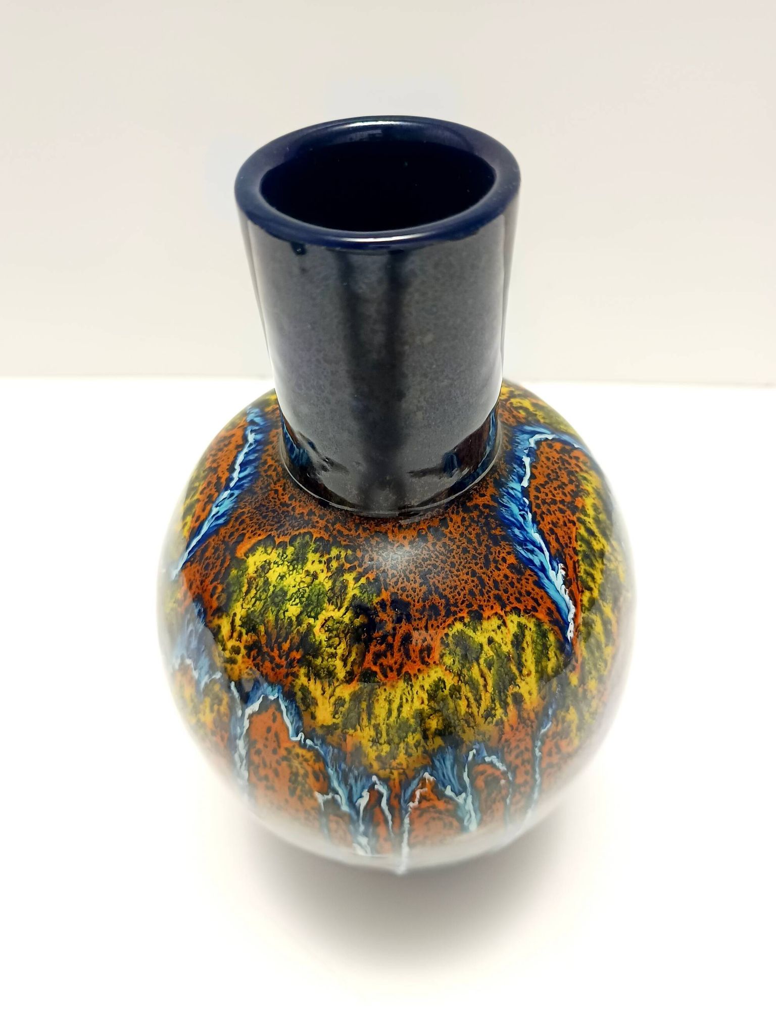 Multicolored Glazed Earthenware Vase by Roberto Rigon for Bertoncello, Ital