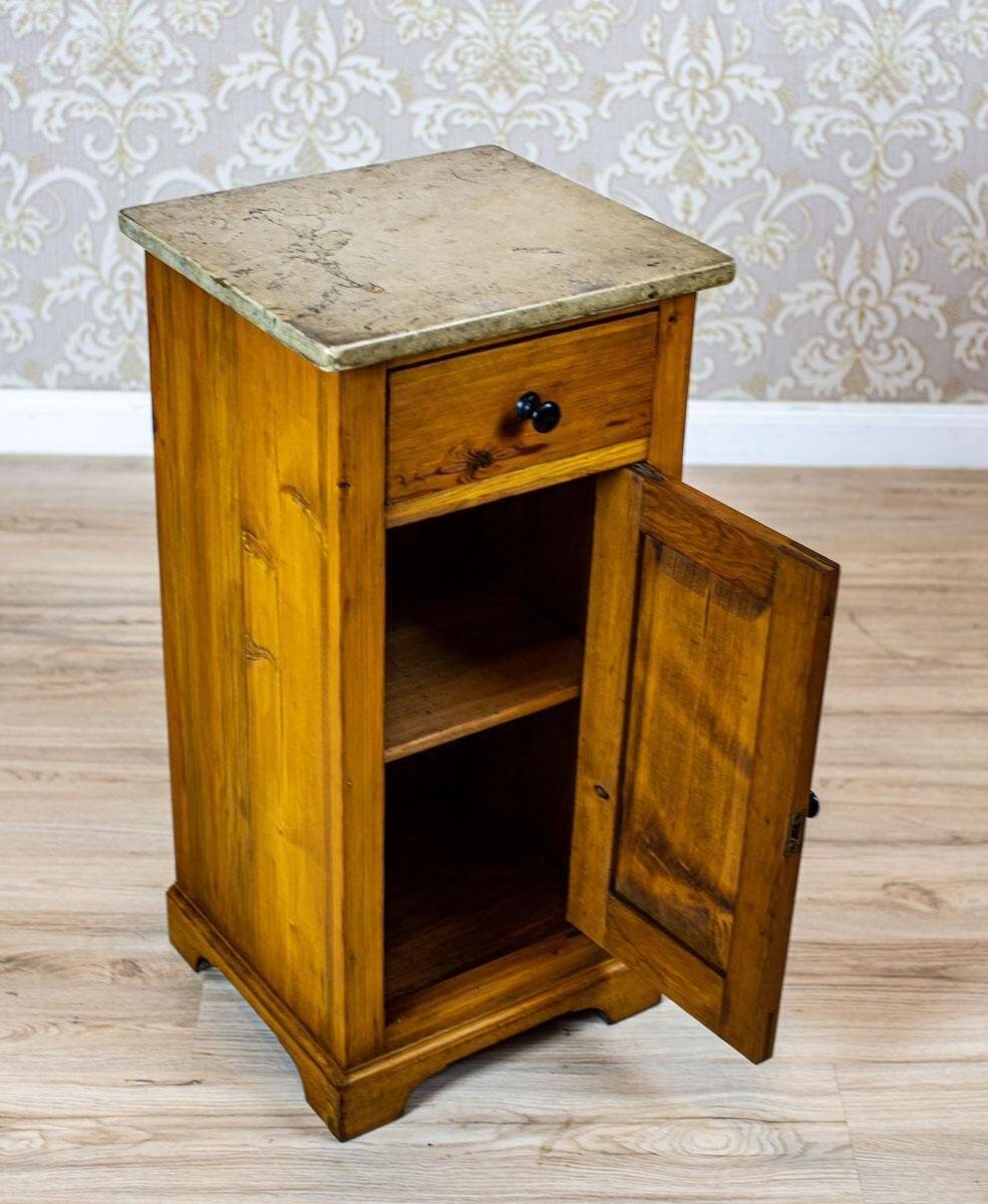 Art Nouveau Pine Nightstand with Stone Top, 1910