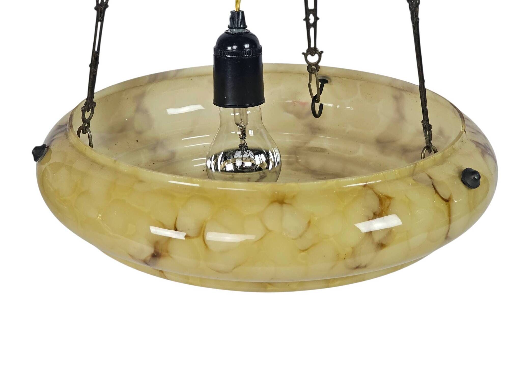 Art Deco - bowl lamp - marbled glass - pendant lamp - France - 1930s