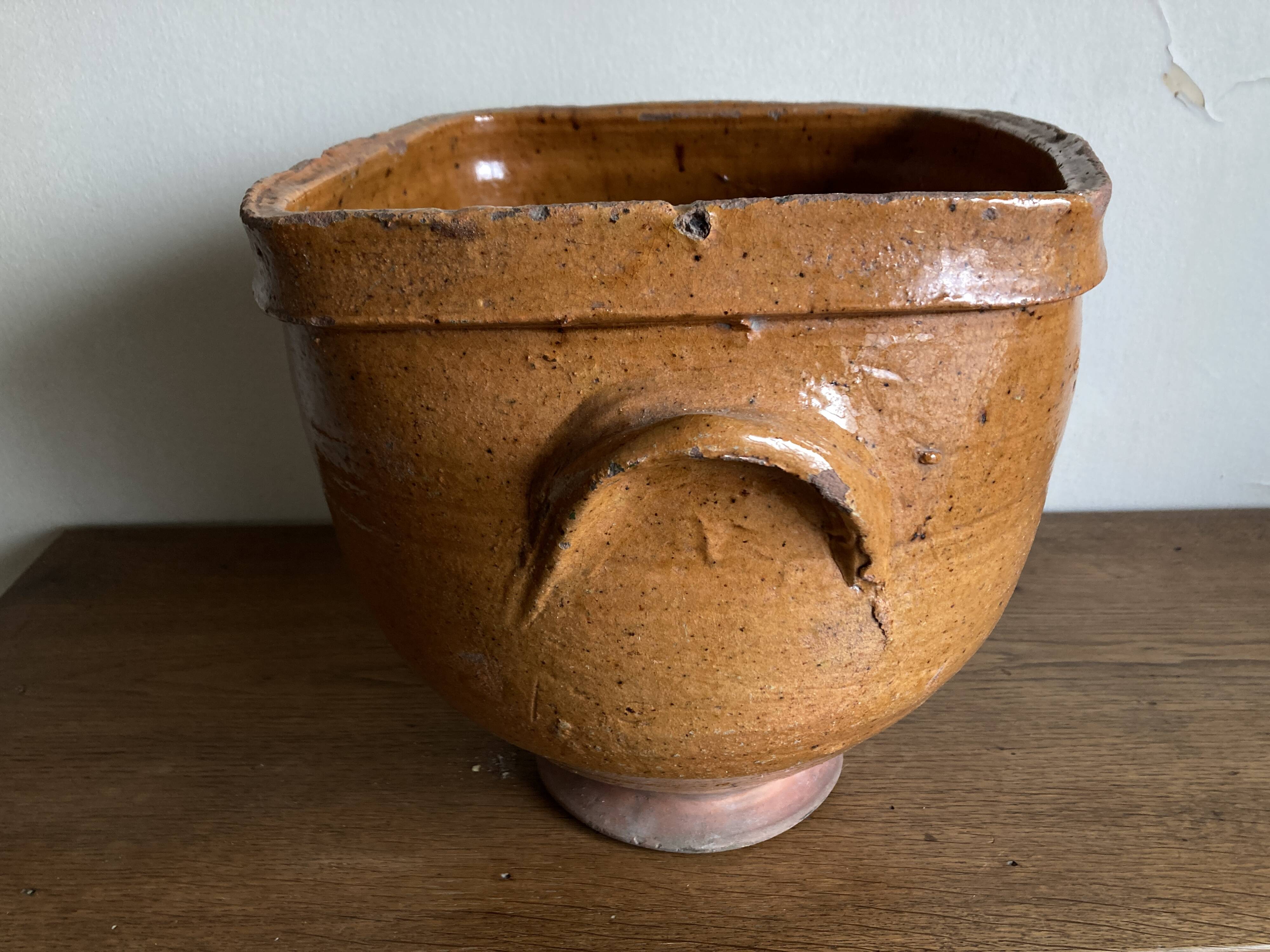 XXL glazed earthenware cache pot from the countryside, planter 1950