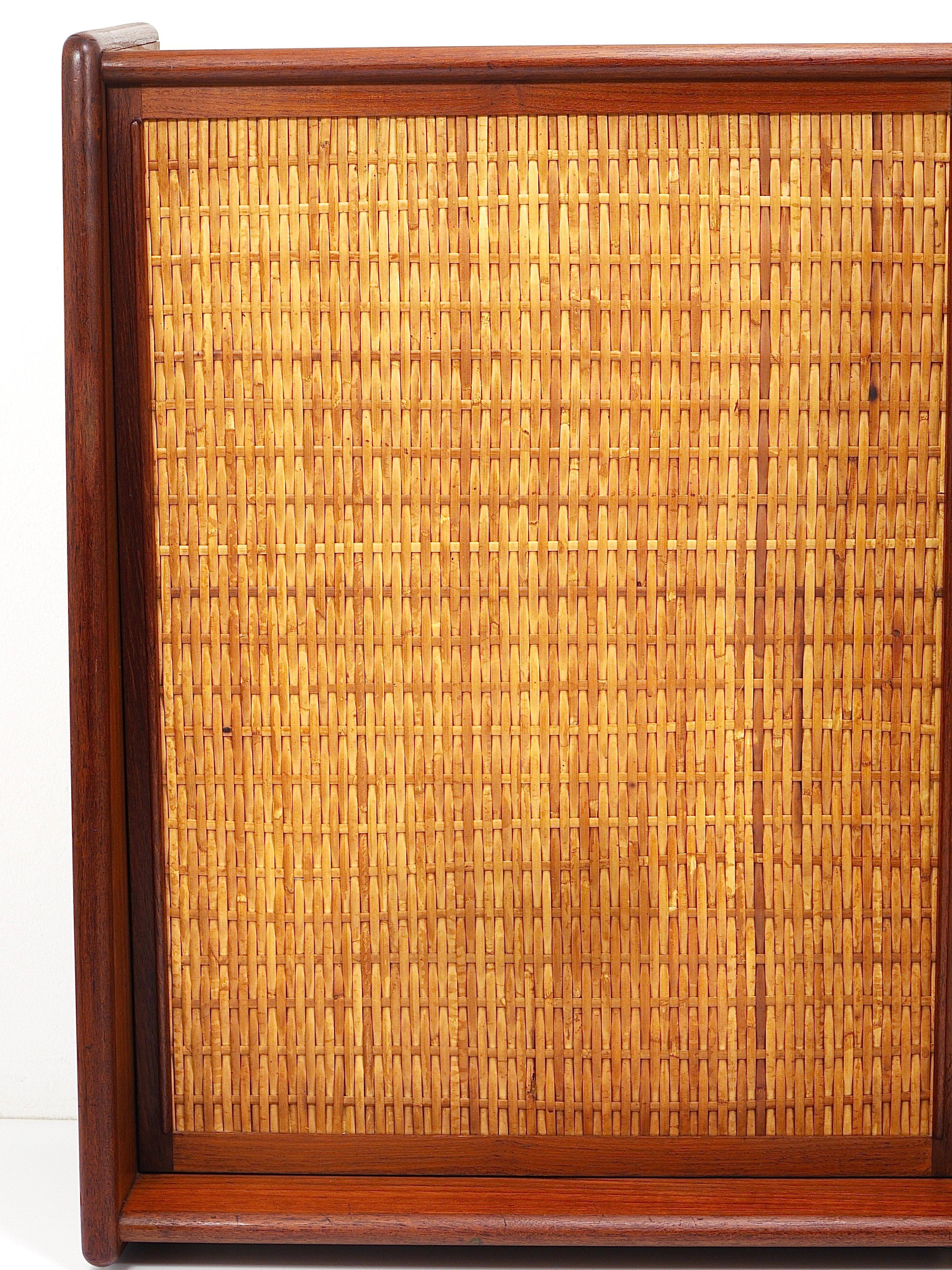 Arne Wahl Iversen Wall Mirror & Shelf Cabinet, Teak & Cane for Brenderup Denmark