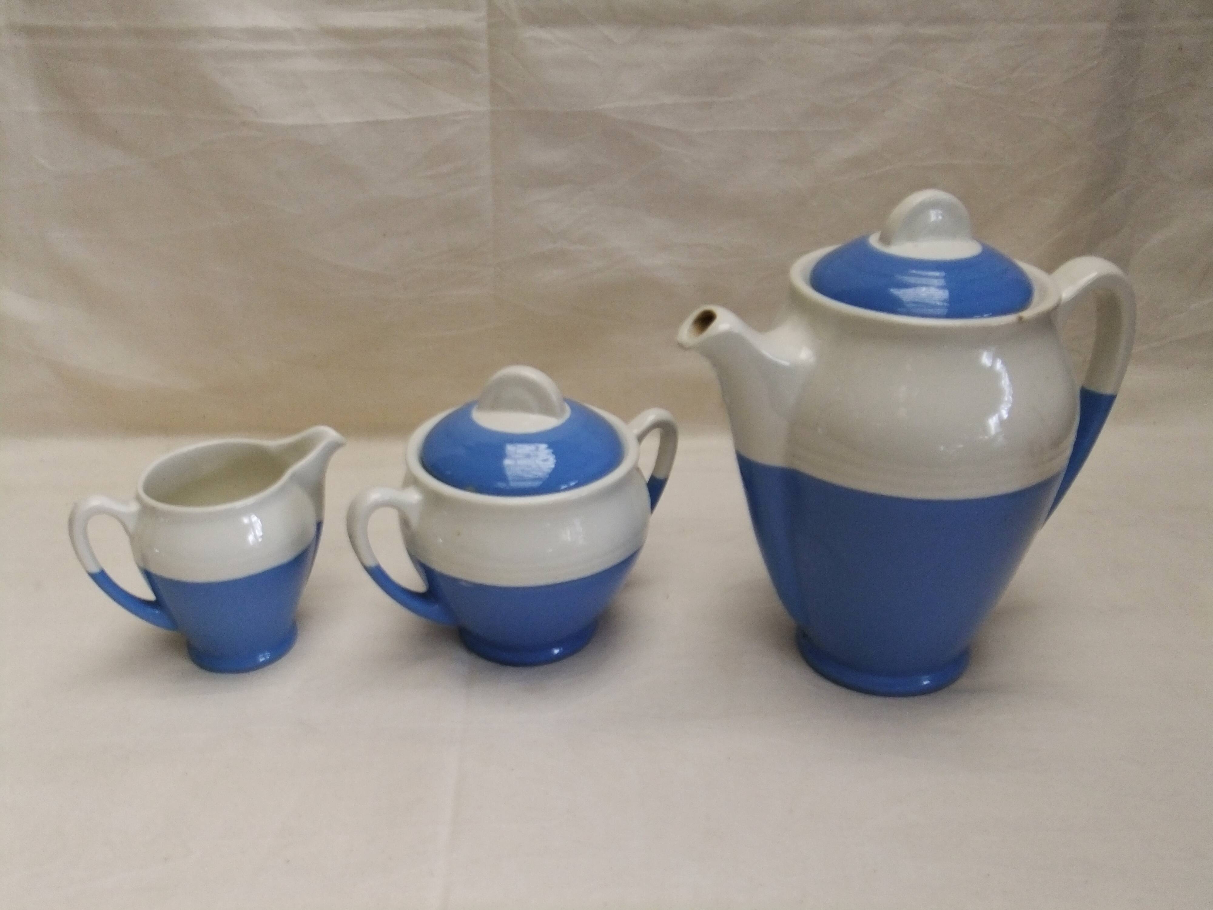 Vintage Ceranord coffee service pot coffee maker sugar bowl blue white