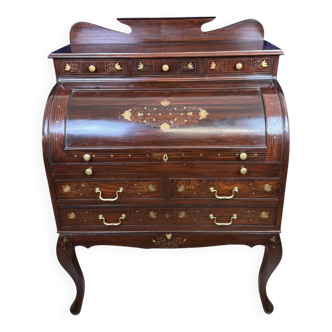 Cylinder desk in mahogany and inlaid marquetry circa 1900