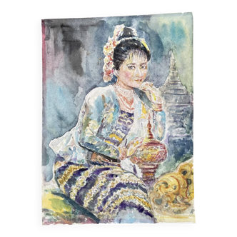 Portrait, signed watercolor