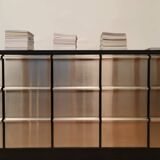 Meuble architecte acier inox chene et stratfie noir