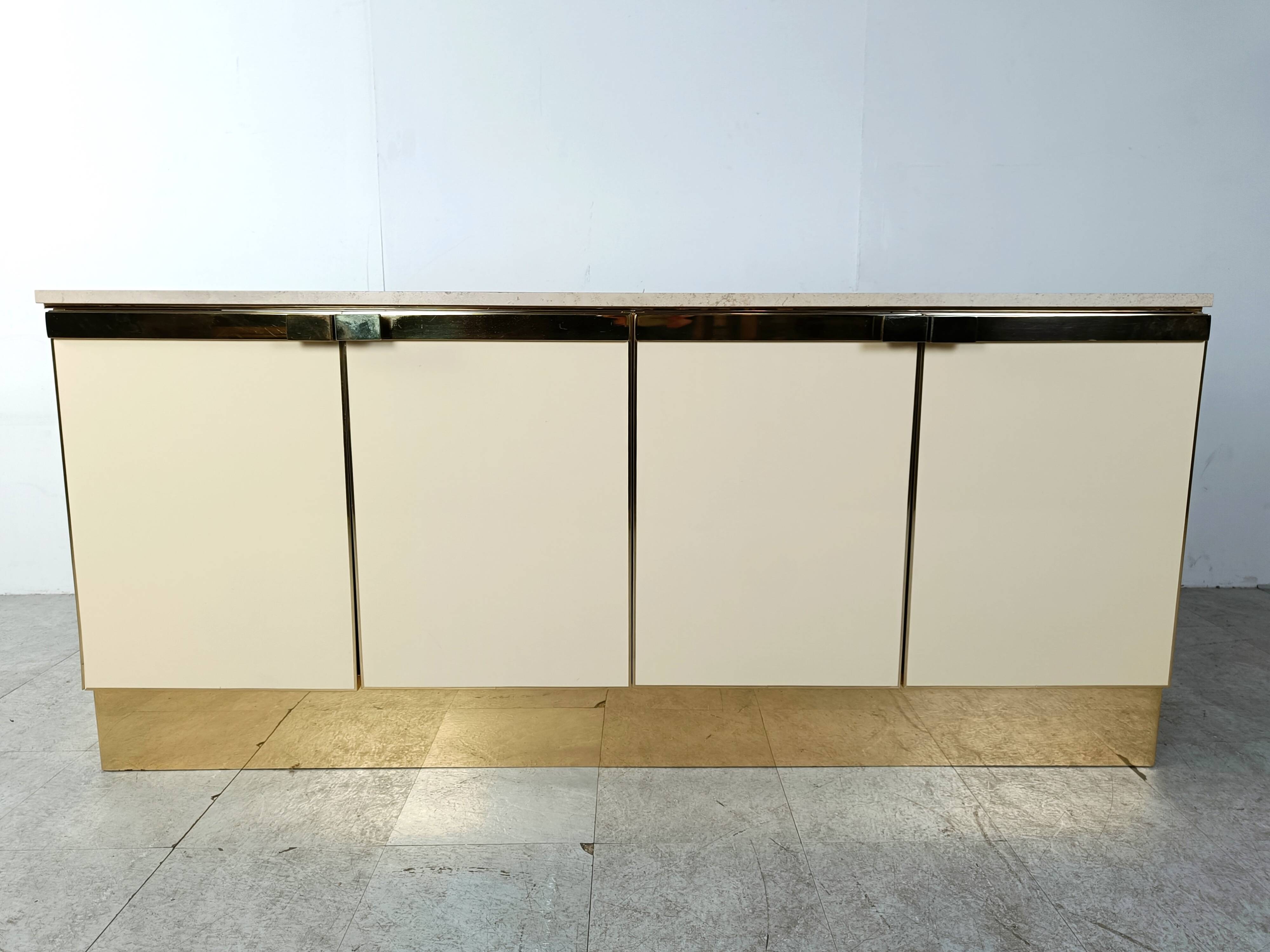 Vintage lacquered and brass credenza, 1980s