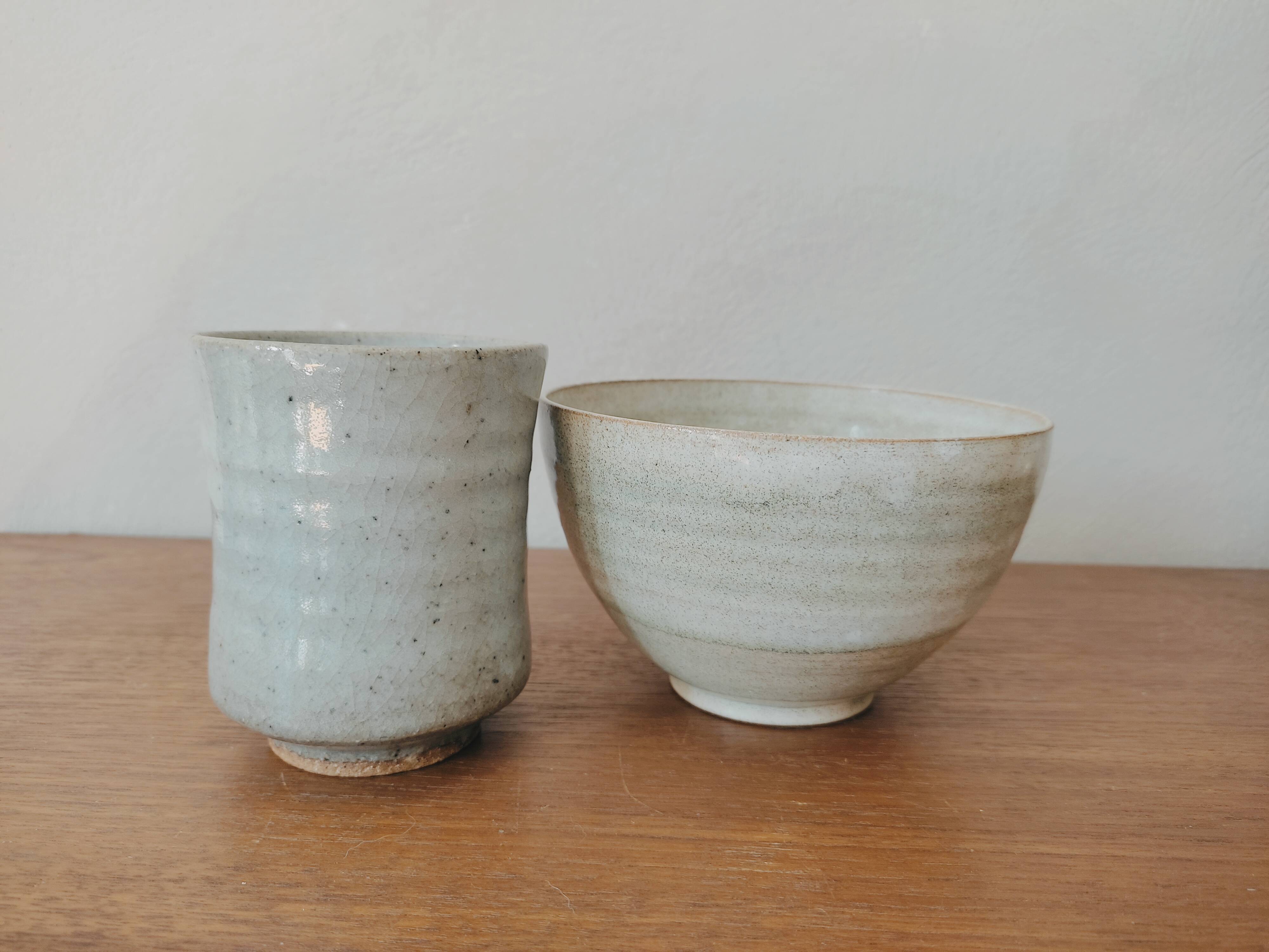 Turned ceramic bowl and cup