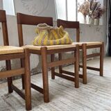 Set of 4 elm straw chairs from the 50s