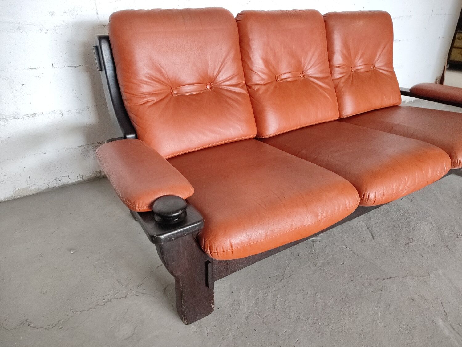 Brazilian brutalist leather sofa